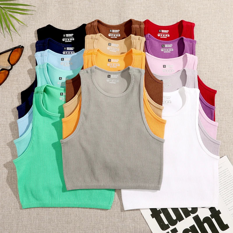 Crop Top Solid Basic T-shirts Vest