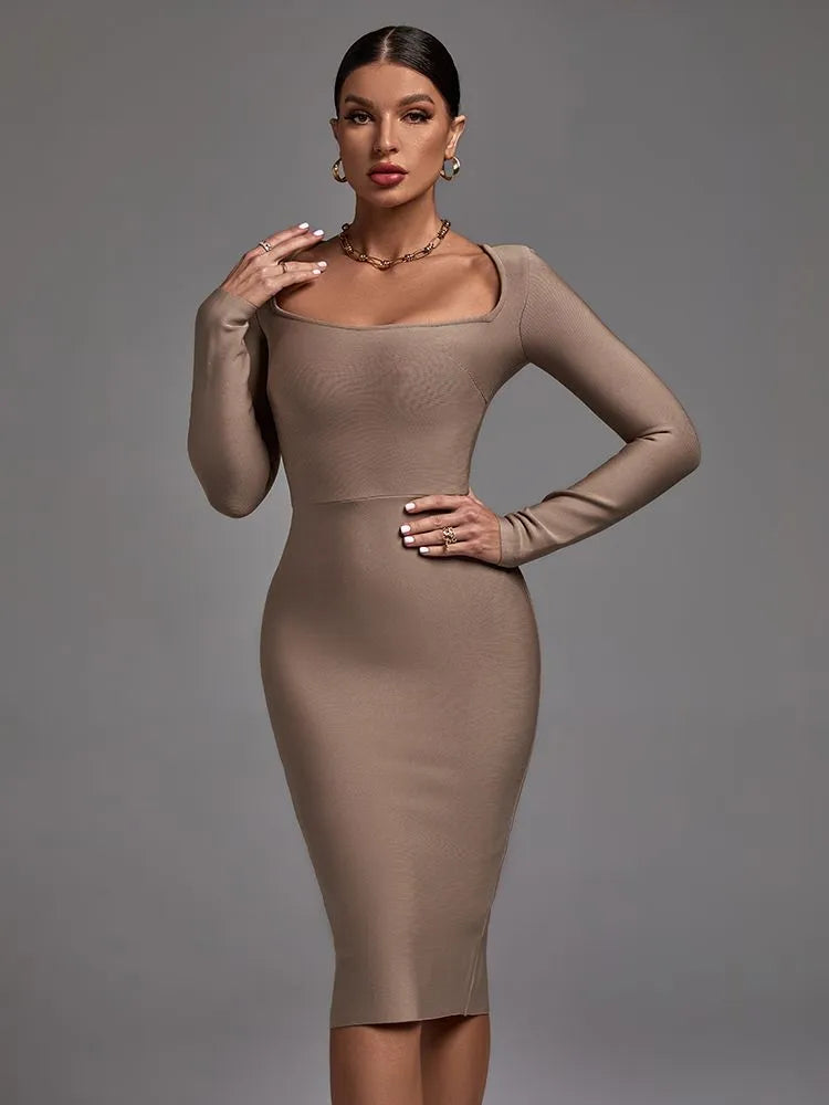 KELLIS:
Long Sleeve Bandage Dress Bodycon 
High Quality Elegant