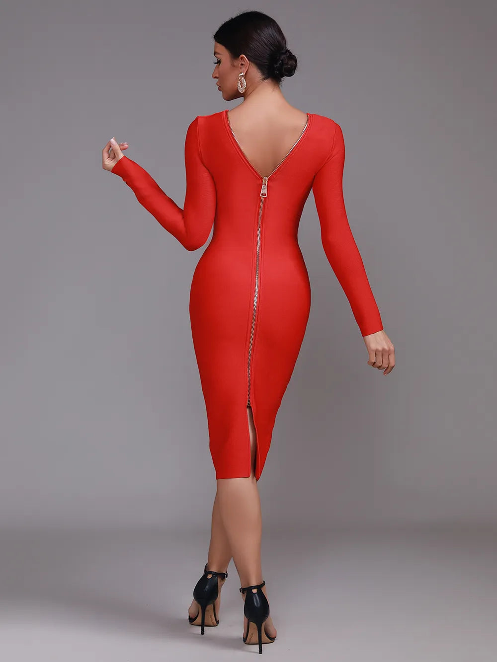 DEBBIE:  
Zipper Design Long Sleeve Bandage Dress Bodycon