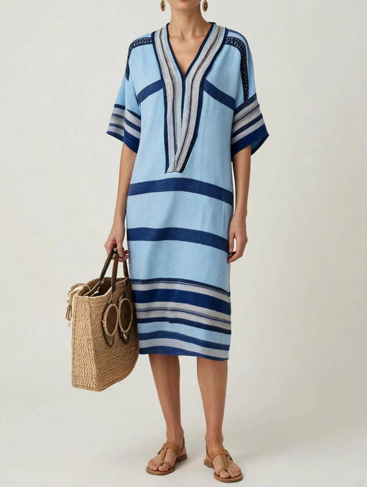 Full Size Striped Half Sleeve Midi Dress Plus Size