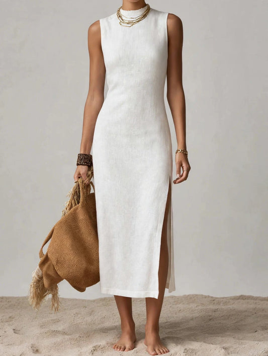 Full Size Sleeveless Mock Neck Slit Midi Dress Plus Size