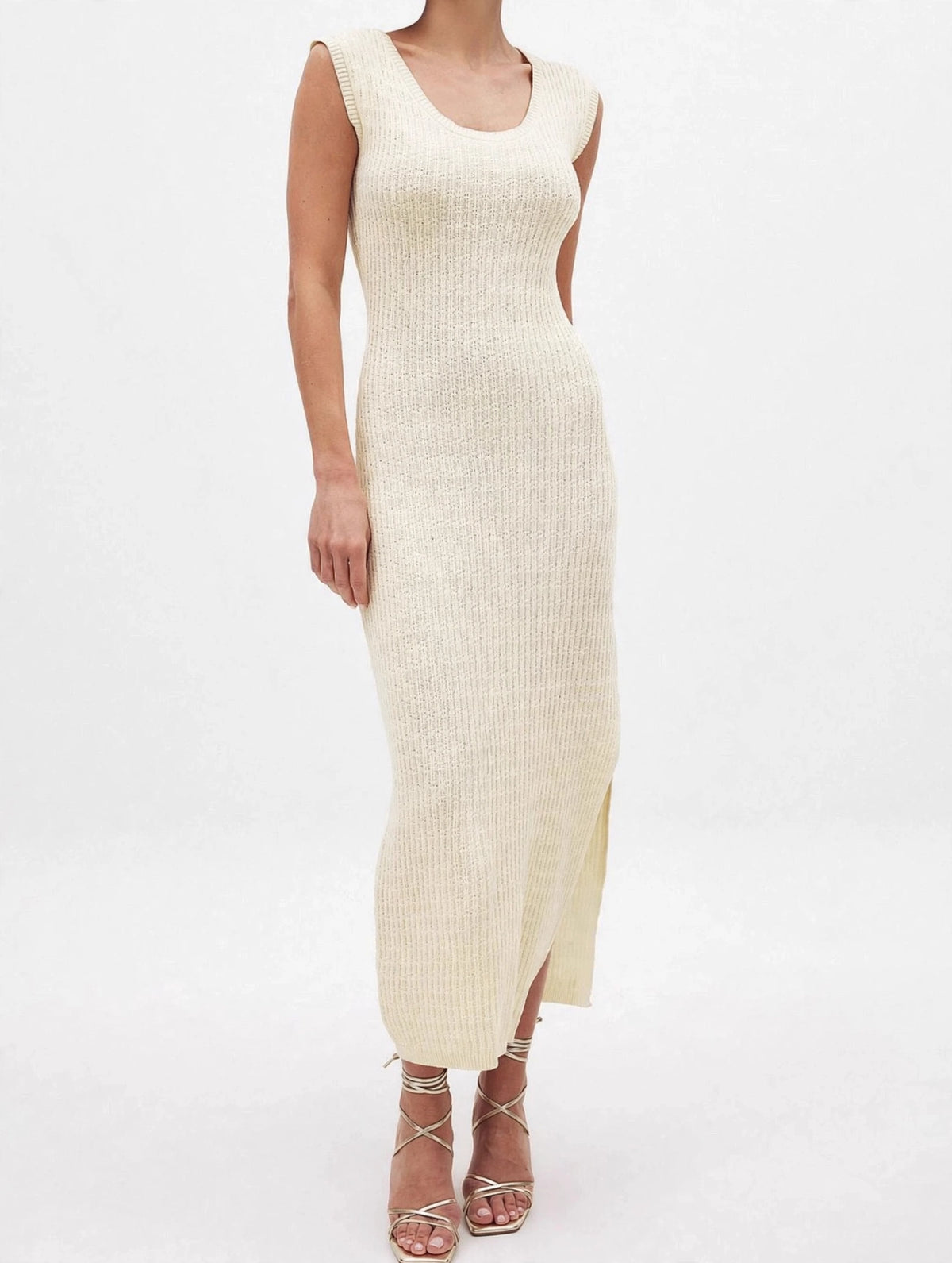 Side Slit Sleeveless Midi Knit Dress