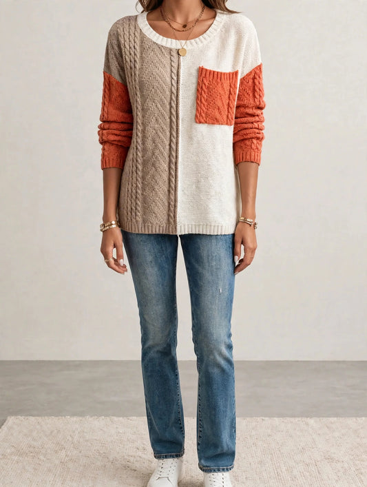 Color Block Cable Knit Sweater