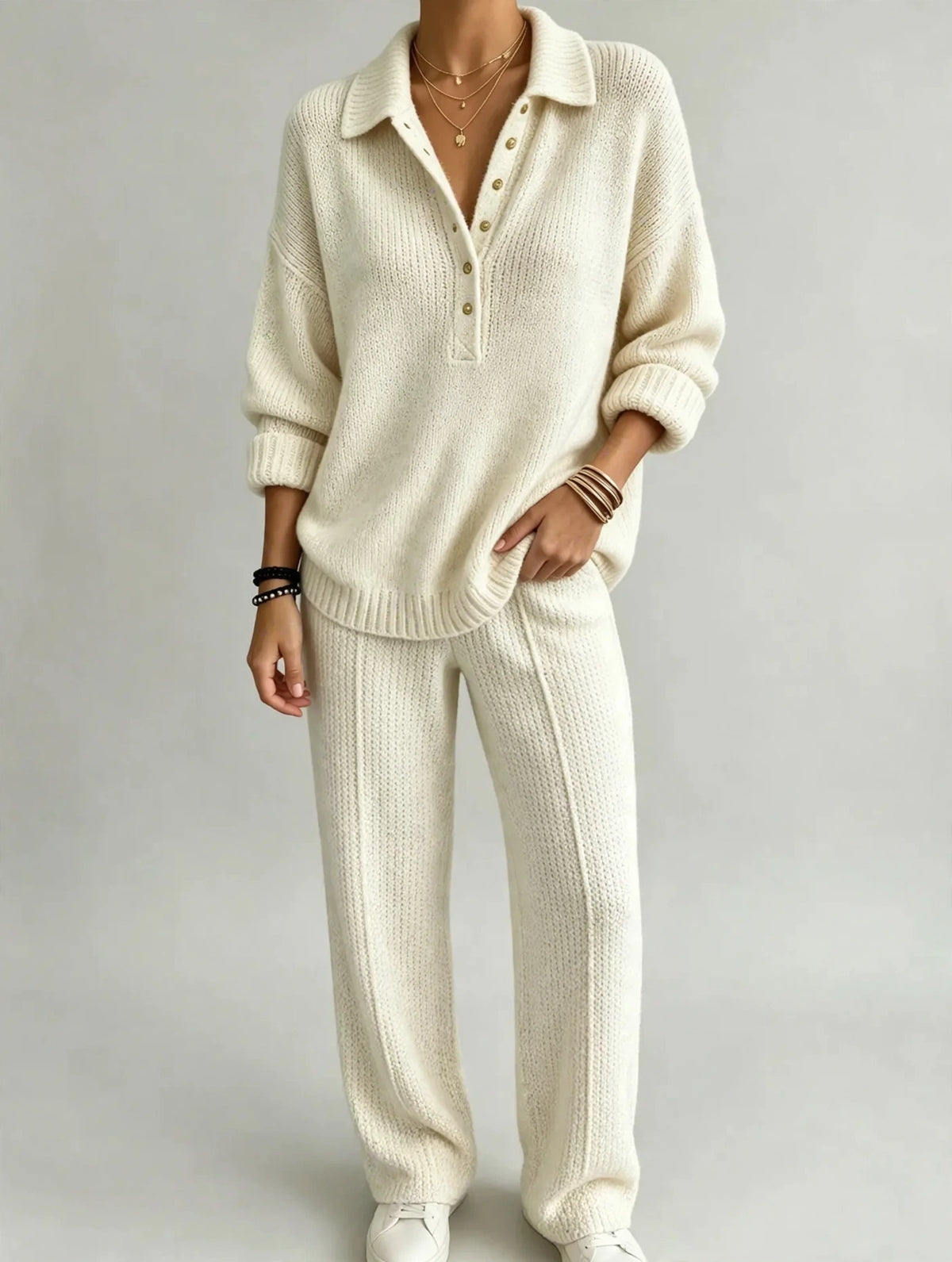 Button Detail Dropped Shoulder Sweater