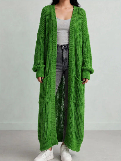 Full Size Chunky Knit Openwork Front Longline Cardigan Plus Size