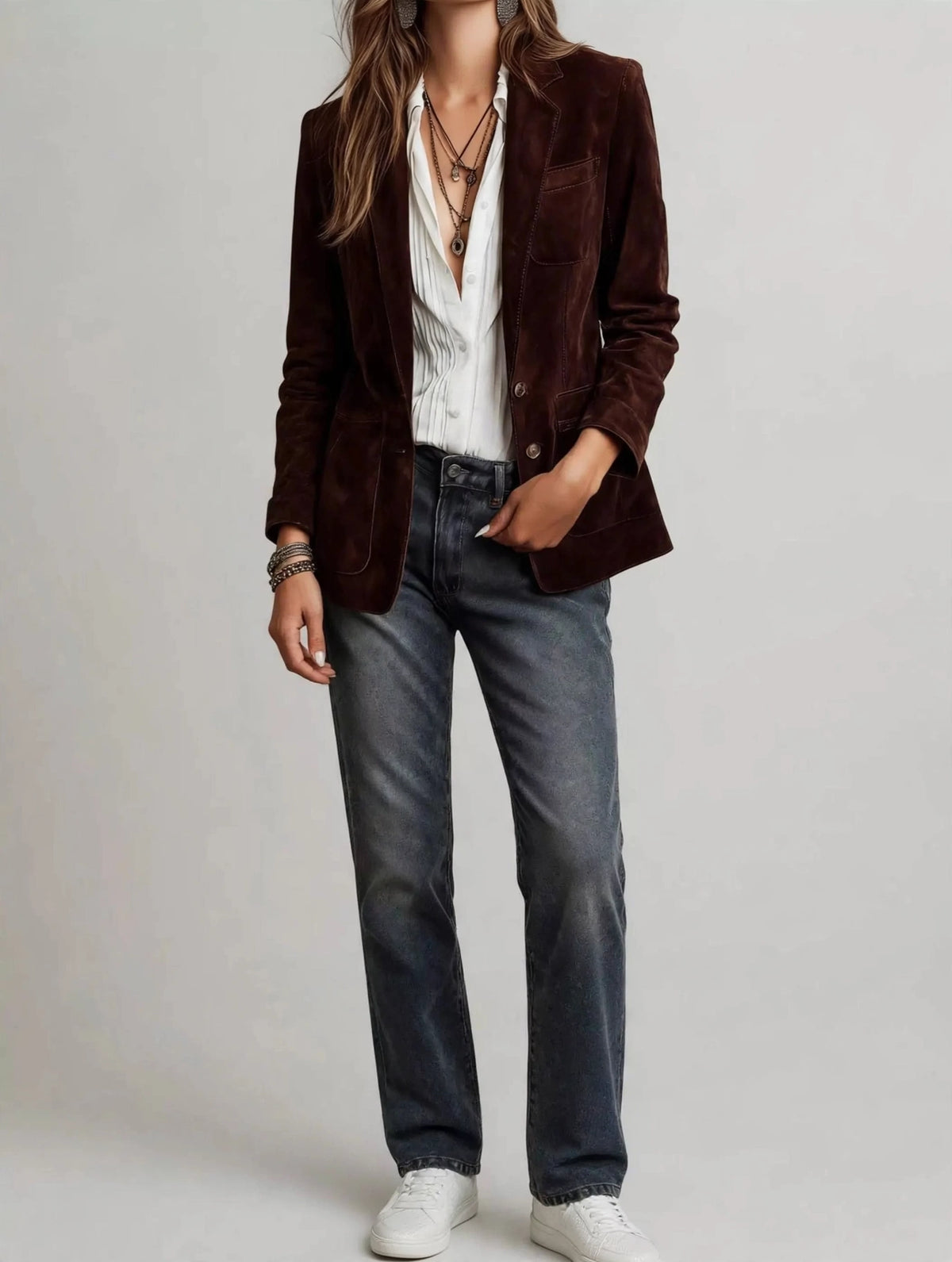 Full Size Lapel Collar Button Up Blazer Plus Size