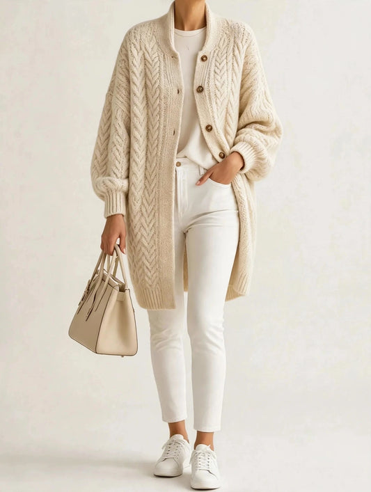 Full Size Cable-Knit Button-Down Cardigan Plus Size
