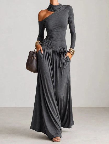 Asymmetric Cutout Long Sleeve Maxi Dress