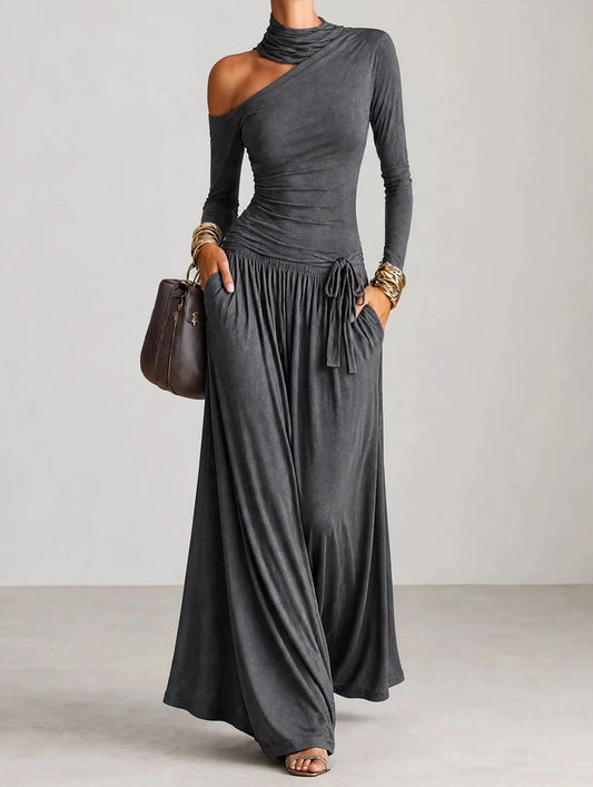 Asymmetric Cutout Long Sleeve Maxi Dress
