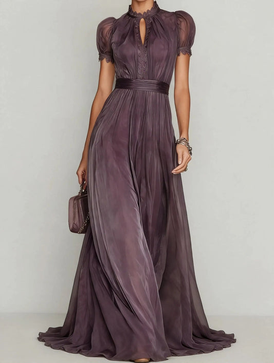 Full Size Elegant Sheer Chiffon Mock-Neck Maxi Dress with Keyhole Detail Plus Size