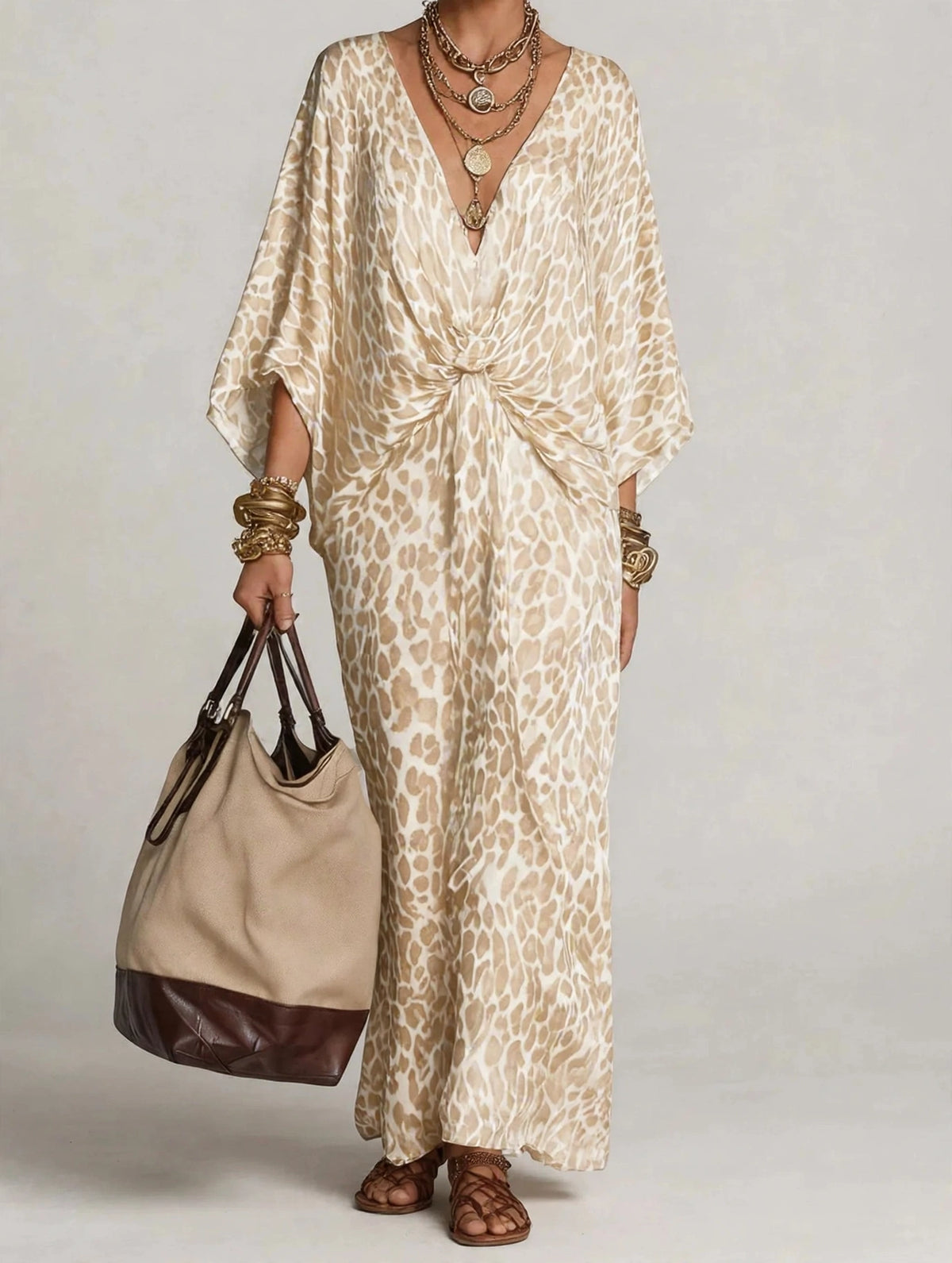 Leopard Print V-Neck Maxi Dress