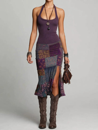 Slit Printed Sleeveless Midi Dress