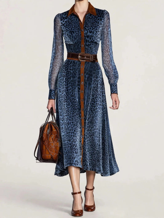 Leopard Print Shirt Dress with Contrast Trim