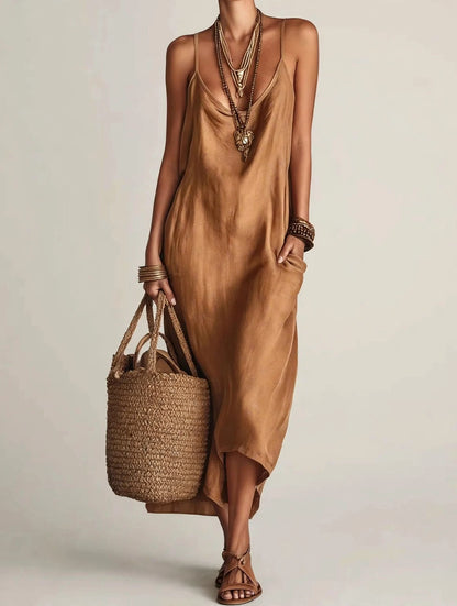 Full Size Spaghetti Strap Midi Dress with Pockets Plus Size