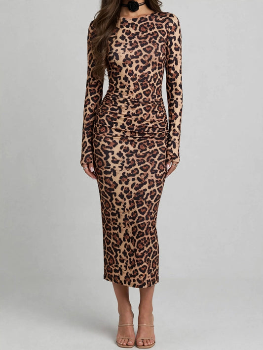 Leopard Print Bodycon Midi Dress