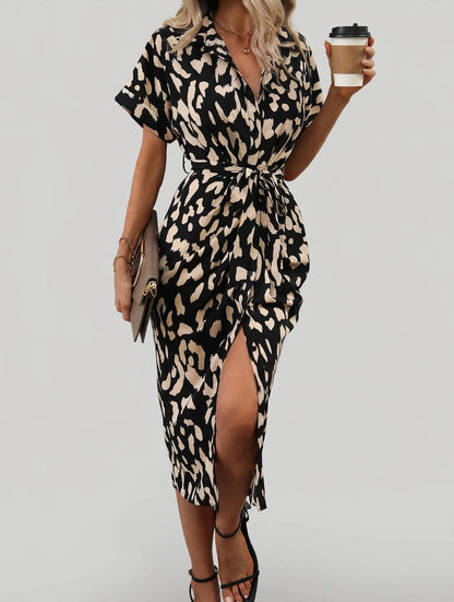 Short Sleeve Tie Waist Dress