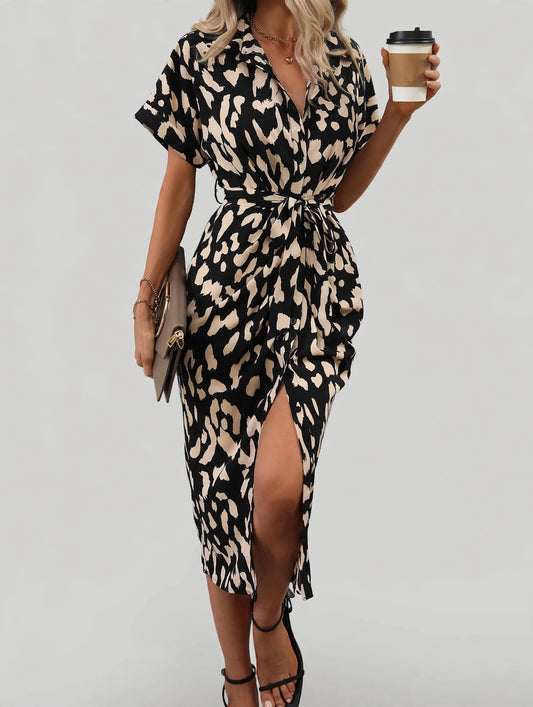 Short Sleeve Tie Waist Dress