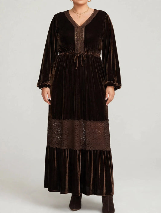 Plus Size V-Neck Balloon Sleeve Maxi Dress